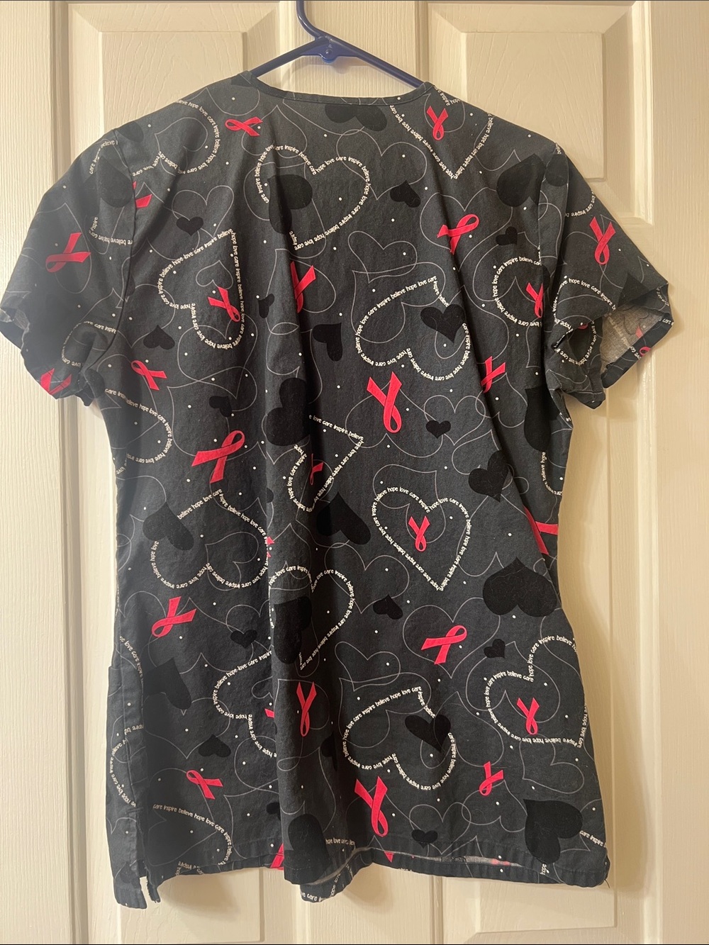 Dickies Black Scrub Top with Pink Ribbon Print - Picture 3 of 4